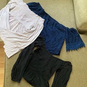 Lot of 3 size small off shoulder boho tops. No signs off wear.